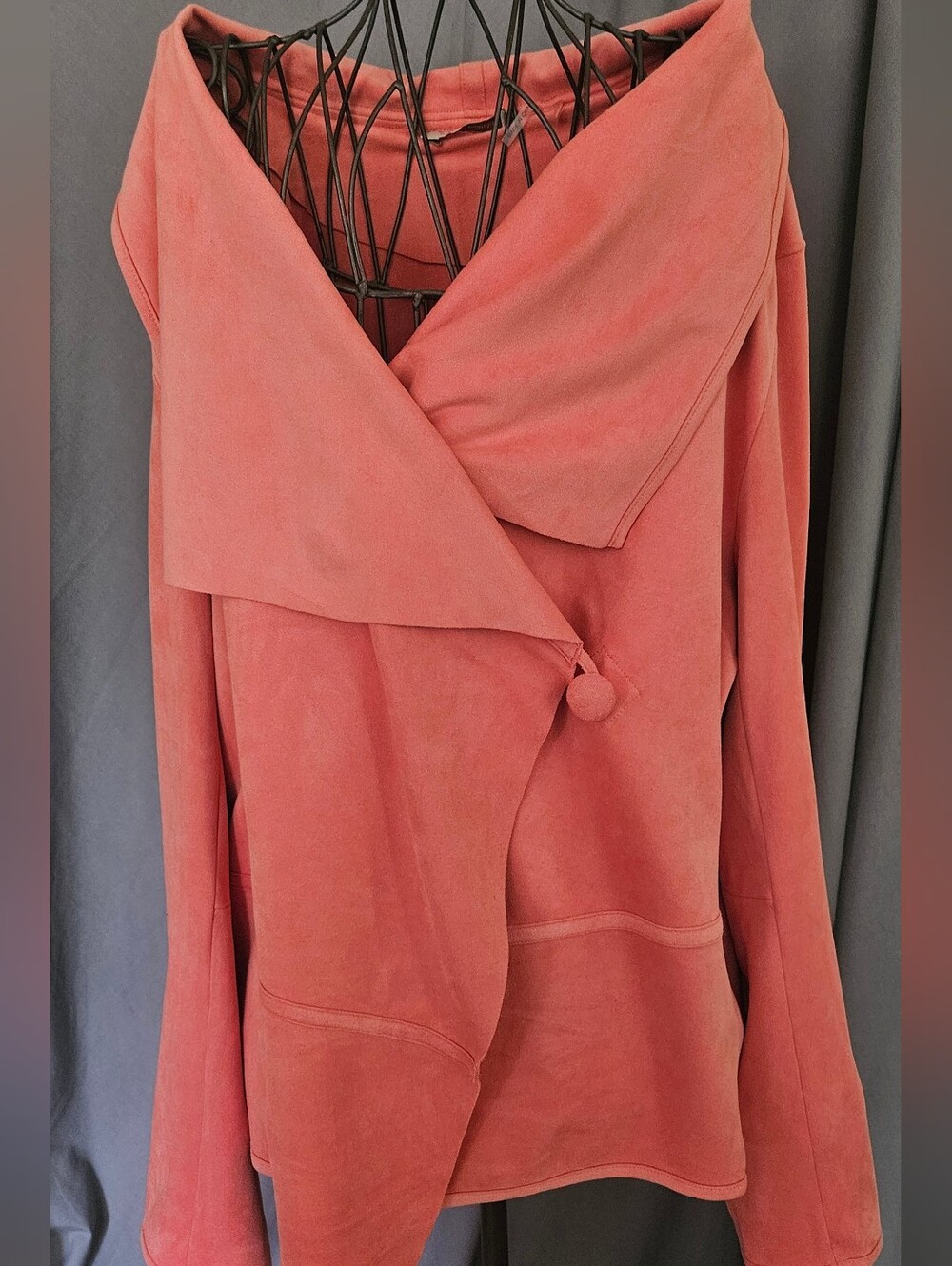 Soft Surroundings Coral Wrap-Front Cardigan with Pom Closure